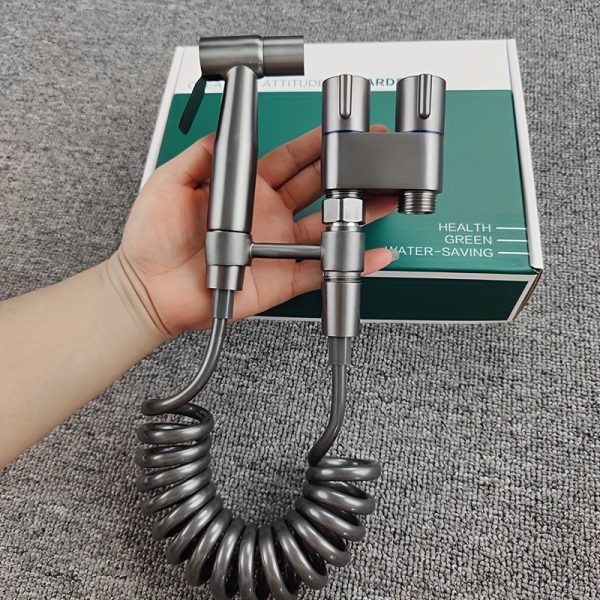 Handheld Toilet Companion Set, Wall-Mounted One-In-One Outlet Valve Kit with Stainless Steel Nozzle, Telescopic Hose and Stand - Image 2