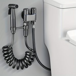 Handheld Toilet Companion Set, Wall-Mounted One-In-One Outlet Valve Kit with Stainless Steel Nozzle, Telescopic Hose and Stand
