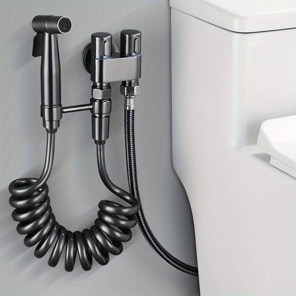 Handheld Toilet Companion Set, Wall-Mounted One-In-One Outlet Valve Kit with Stainless Steel Nozzle, Telescopic Hose and Stand