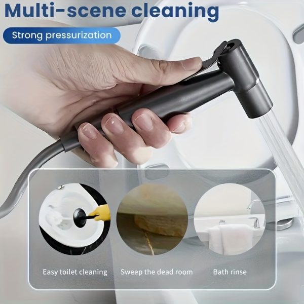 Handheld Toilet Companion Set, Wall-Mounted One-In-One Outlet Valve Kit with Stainless Steel Nozzle, Telescopic Hose and Stand - Image 6