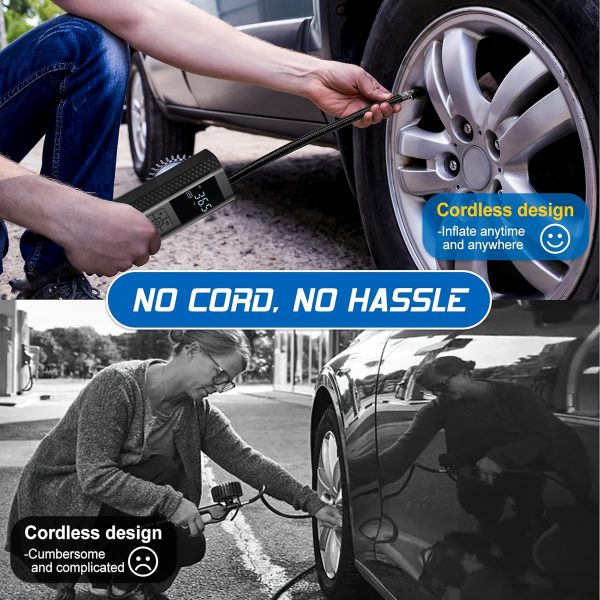 Tire Inflator Portable Air Compressor - 3X Fast 150 PSI Car Tire Air Pump - Cordless Car Tire Inflator with Pressure Gauge and LED Light - Electric Air Pump with Auto Shutoff for Car, Motorcycle, Bicycle, Balls - Image 6