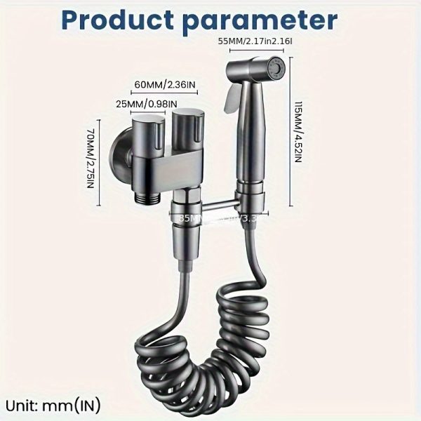 Handheld Toilet Companion Set, Wall-Mounted One-In-One Outlet Valve Kit with Stainless Steel Nozzle, Telescopic Hose and Stand - Image 3